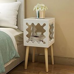 MDF Square Coffee Table Bookcase Nightstand Side End Table Bedroom Night Stand Bed Side Coffee Table Bedside Small Spaces Stand Storage Open Stoarge Table Living & Bed Room (White)-1