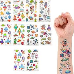 Birthday Popper Space Theme Temporary Tattoo Cards as Birthday Return Gifts for Kids | Set of 10 Sheets | 12 x 7 cm | Safe to Apply | Party Decoration Supplies-43
