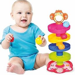 Angelkids 4-Layer Ball Drop & Roll Swirling Tower - Educational Toy For Babies & Toddlers | Stack, Drop & Roll Fun With 3 Spinning Acrylic Activity Balls | Multicolor-68