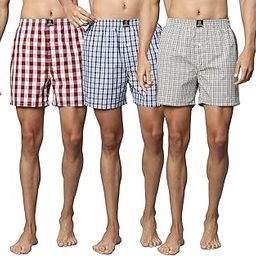 Men's Boxers | 100% Cotton, Checks, Multicolor | Regular Fit, Mid Rise, Outer Elastic | Pack of 3-7