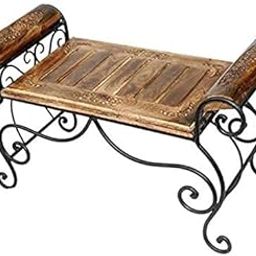 Store Wooden and Wrought Iron Center Table, Patio Bench Center Table/Bench for Living Room/Lounge Furniture-26