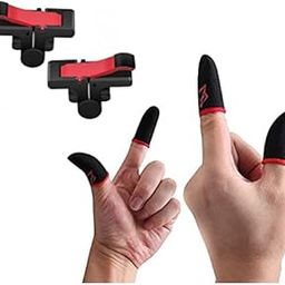 PRO PUBG Trigger Mobile Gaming Controller Sensitive Aim and Fire Red Black Triggers L1 R1 Button Mobile Gamepad Finger Sleeve Combo (4 Pcs Sleeves + 2 Pcs Red Black Trigger, Multicolour)-25