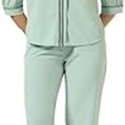 Women's Co-ord Set, 3/4 Sleeve Shirt with Decorative Trim and Straight Trousers-30