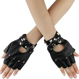 Ubervia Punk Rock Half Finger Gothic Gloves Cosplay Costume Rivets Studded Biker Driving Leather Fingerless Gloves Accessory-image-67