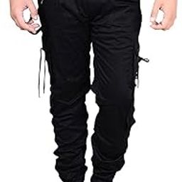 Boy's Black Cotton Relaxed Fit Zipper Slim fit Cargo 8 Pocket Jogger Jeans Pants (Black, 38)-image-57