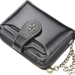 Small Wallet for Women Zip Bifold Vintage Wallet Goth Purse Mini Leather Cash Wallets with Zipper Coin Pocket, Black, Small-image-46