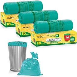 Crystal Compostable Green Garbage Bags - 19 x 21|Medium |60 count | 15 Pcs/Roll (Pack of 3)-image-39