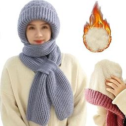 Women Balaclava Hood Scarf Hat Knitted Fleece Elastic Winter Integrated Ear Protection Windproof Cap Beanie Hat-image-17