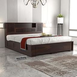 NISHA FURNITURE Solid Sheesham Wood King Size Bed with Box Storage | Wooden Double Bed Cot for Living Room, Home, Bedroom Furniture - in Walnut Finish-14