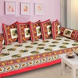 SkyKross - Everyday A New Thing Special Animal Printed Pure & Soft Cotton Diwan Cover Set |8 Pcs Set - 5 Cushion Cover,2 Bolster Cover,1 Bedsheet-image-95