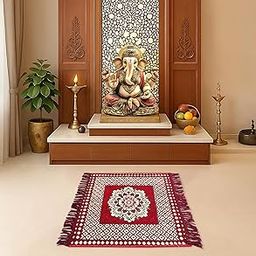 Setia Living Pack of 2 Pieces Velvet Prayer Mat 2x2 Ft | Traditional Asana Pooja mat for Sitting 24x24 Inches | Aasan Mat for Puja Mandir | Meditation Assan Mat | Multipurpose Area Rug, Red Floral-12