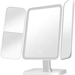 NEEPRA Makeup Vanity Mirror with 3x/2x Magnification,Trifold Mirror with 36 Led Lights,Touch Screen, 180 Degree Adjustable Rotation,Dual Power Supply, Countertop Cosmetic Mirror (White)-picture-10