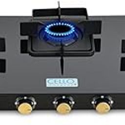 Cello Black Pearl 3 Burner Toughened Glass Top Gas Stove, Brass Burners, Black Finish Brass Manual Gas Stove, 1 Year Warranty (3 Burner)-image-5