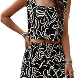 mastyle Women's 2 Piece Outfits Sleeveless Floral Print Vest and Shorts Blazer Sets for Club Party-picture-5
