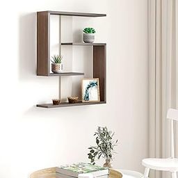 BLUEWUD Easton Engineered Wood Wall Decor Floating Shelf Display Rack Decorative Hall Décor for Living Room Home Furniture (Wenge & White)-picture-10