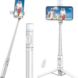 Selfie Stick Tripod with Fill Light,Extendable Selfie Stick 30" & Flexible Phone Tripod Stand with Wireless Remote White-27