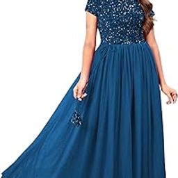 Elegant Women's Gown with Sequins Work | Velvet Bodice & Net Flare | Short Sleeve, Boat Neck | Perfect for Parties & Special Occasions-image-25