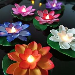 6 Pcs Diwali Lotus Lamp Decorations, Diwali Led Water Sense Lights,Waterproof Flameless Lotus Tea Lights with Water Lily Pad, Diwali Decorations for Home Garden Pond Indian Temples Pooja Gifts-image-62