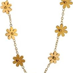 18K Gold Waterproof Floral Chain Necklace with Daisy Charms |Anti Tarnish Adjustable Chain | Gift for Women and Girls-image-41