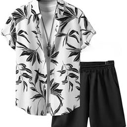 Men Latest Silky Licra Short Sleeve Shirt & Shorts Combo Suit || Multi Printed Night Suit Set || Sleepwear Loungewear Shirt & Short Sets (Men, Black & White 1, XL)-image-84