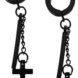 Religious Jesus Cross Double Chain Charm Drop Hoop 2Pc Earring Stainless Steel Hoop Earring For Men And Women-image-27
