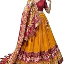 Patola Print Leheriya With Foil Work Tussar Silk Lehenga Choli-picture-44