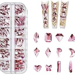 WEILUSI Nail Art Rhinestones Multi Shapes Nails Glass Crystal 3D Flat Back Crystals Decorations Women Nail Gems Stones for Nail Art Craft DIY Design Makeup Clothes Shoes (Pink shaped rhinestones)-image-64