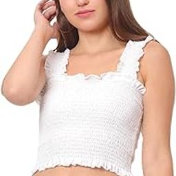 Smocked Crop Top, Sleeveless, Black, Ruffle Trim, Square Neck-image-17