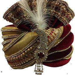 Men's Crepe Silk Wedding Turban (Maroon & Golden_Free Size)-picture-24
