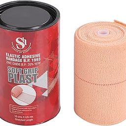 SOFT GRIP Elastic Adhesive Bandage B.P. 1993 with Zinc Oxide 20% Plast Support Wrap for Muscle & Joint Injuries | 10cm x 4/6m | Strong Stretchable Medical Bandage Roll (1)-12