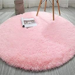 A R Creations Polyester Anti Slip Round Shaggy Fluffy Fur Rugs and Carpet for Living Room, Bedroom (3x3 Feet )-Pink-image-37