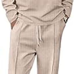 Men’s Waffle-Check Co-Ord Set | Self-Textured Collar Top | Drawstring Jogger Pants | Cotton-Blend Loungewear/Night-Suit | Casual Travel & Streetwear Two-Piece-image-41