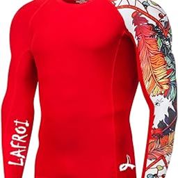 Men's Long Sleeve UPF 50+ Baselayer Skins Performance Fit Compression Rash Guard-CLYYB Asym Red Fire Size MD-image-87
