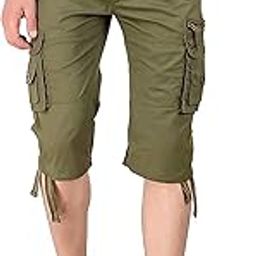 Men's 100% Solid Cotton Three Fourth Cargo Belt Capri with Multi-Pockets and Waist Belt-image-91