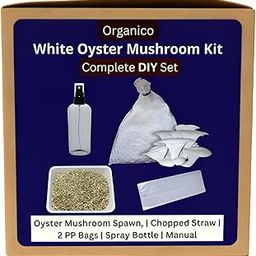 Complete DIY White Oyster Mushroom Growing Kit (Spawn + Straw Substrate + PP Grow Bags + Spray Bottle + Cutter + Manual), First Generation White Mycelium Big Petal Oyster Mushroom Spawn/Seed-2