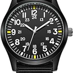 Mens Military Watches Luminous Thin Quartz Analog Watch (Black face-Orange Mark), black face-orange mark-image-55