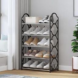 DWELLIT Shoe Rack Organizer Stylish Storage for Footwear Durable Metal Construction with Chrome Accents to Elevate entryway and Closet (Black, Metal Shelves with pp Plastic Frame) (5 Layer)-7