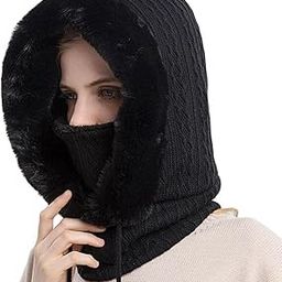 Womens Beanie Hat Scarf Mask Set Winter Knitted Warm Face Protection Black-image-38