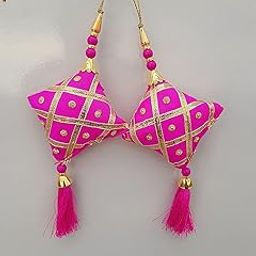 Libas Fashion Pink Latkan for Lehenga, Dupatta, Saree | Handmade Tassel Set of 2 | Decorative Gota Patti Work | Bridal, Blouse & Garment Accessory-image-2