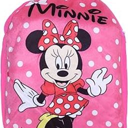 Kuber Industries Minnie Dot Print Velvet School Bag | 2-Compartment Kids' Backpack | Pink-16