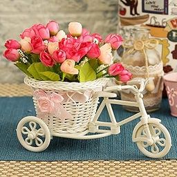 TIED RIBBONS Cycle Shape Flower Vase with Peonies Bunches for Home Decor Center Table Bedroom Living Room Office Bathroom Decorative Gift Items (19 cm x 21 cm)-image-19