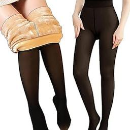 Tora Translucent Dual Tone Fleece Lined Pantyhose for Women, Warm - Black-image-98
