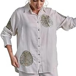 Women's Cotton Tunic & Straight Office Wear Collar-Neck Full Sleeves Suit Trouser and Top Set for Women Western Cord Set (White-XL)-image-65