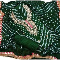Women's Art Silk Bandhani Gota Patti Work Un-Stitched Salwar Suit Dress Material-image-28