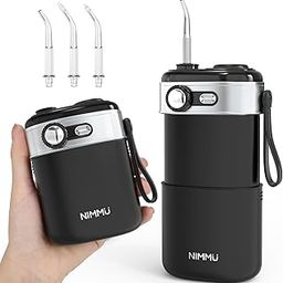 NIMMU Water Flosser for Teeth Picks, Mini Cordless Portable Water Dental Flosser with 160ML Water Tank, Infinitely Knob Mode IPX7 Waterproof, Lightweight, Electric Water Flosser for Travel - Black-image-83