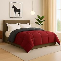 Bright Décor King Bed Burgundy and Dark Grey Comforter – 300 GSM Quilt Blanket Rajai – Winter Warm Down Alternative Duvet Insert with Corner Ties – Machine Washable-image-26