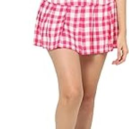 Women Pink & White Checked Skirt | 100% Cotton Fabric | Pleated A-Line Flared Mini Skirt with Zip Closure | Casual Wear for Women-picture-0