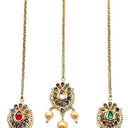 Radhesh Creation And Jewellery Combo of Gold Plated Traditional Maang Tikka for Women & Girls (PC.3) LCD (Red,Crystal,Green)-picture-2