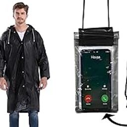 EVA Waterproof Raincoat, Unisex, Full Sleeves with Hood, Regular Fit with Mobile Waterproof Pouch Cover (IN, Alpha, Free Size, Regular, Black)-image-1
