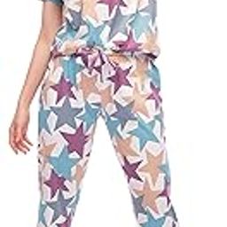 Women's Cotton Multi Starred Print Top & Payjama Half Sleeve Lounge Nightsuit Set-image-14